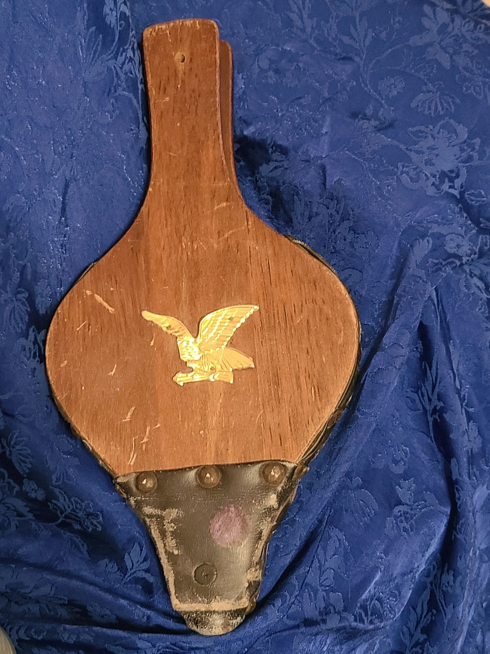 Antique Brown Wood Bellows with Gold Eagle Accent